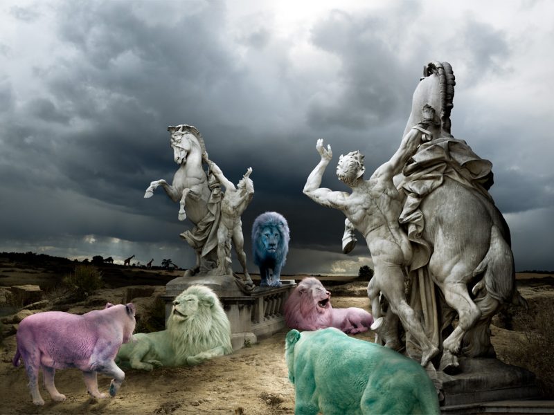 Pastel Lions and a dream-like landscape from candy dream series by cheraine collette