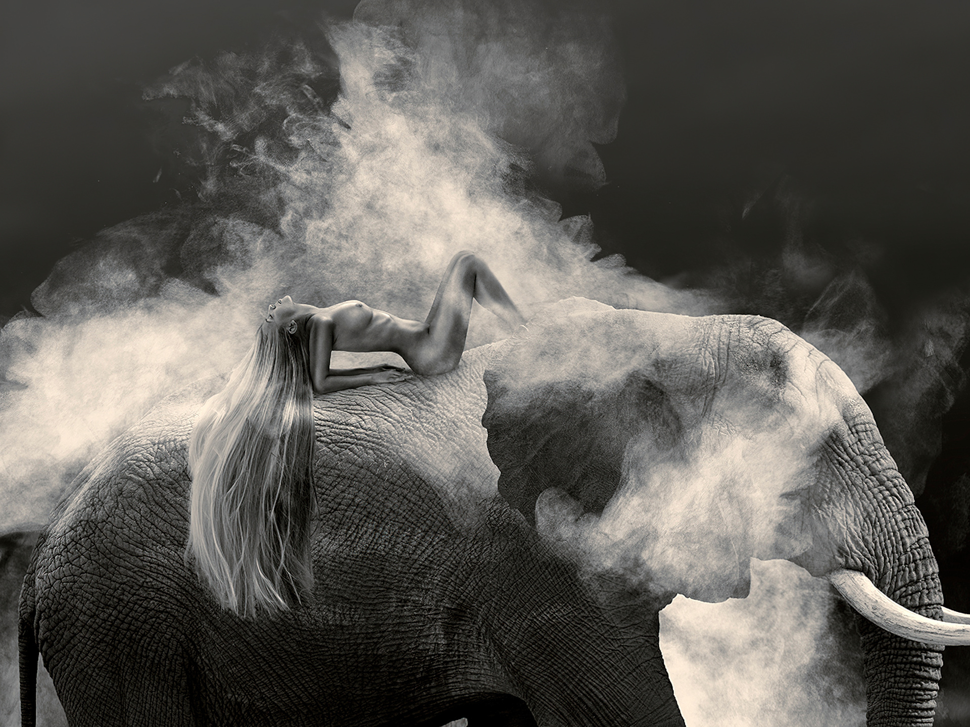 artistic nude with elephant