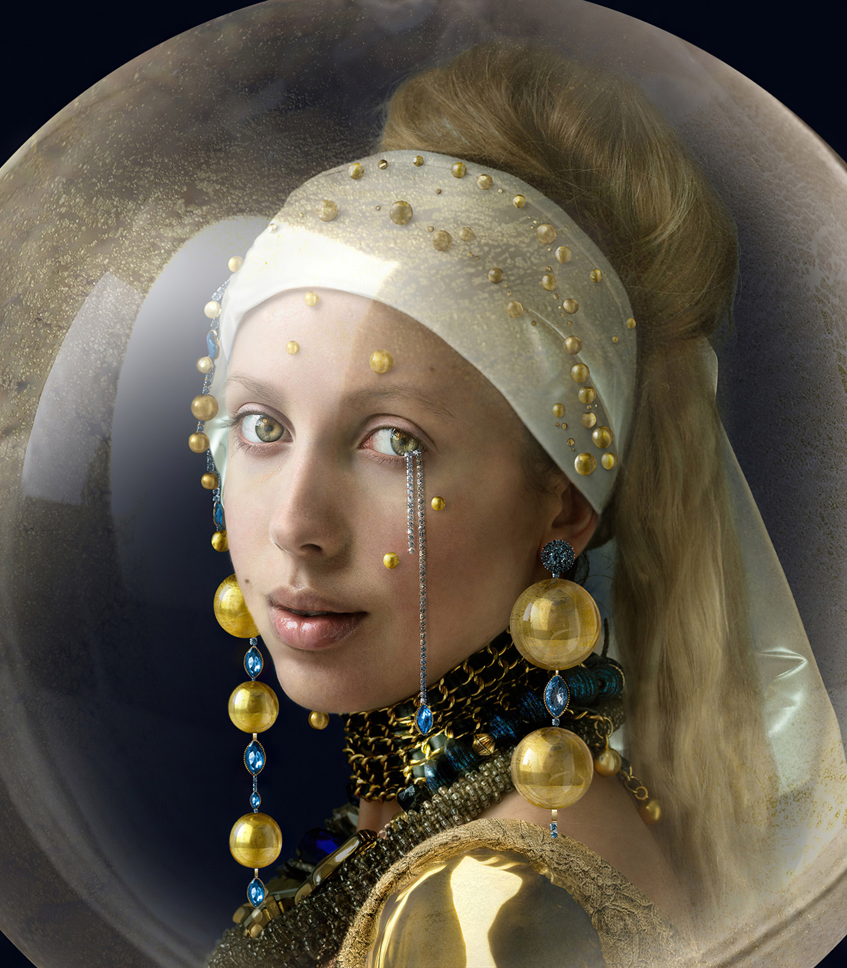 girl with golden pearl earrings inspired by vermeer girl with the pearl earring