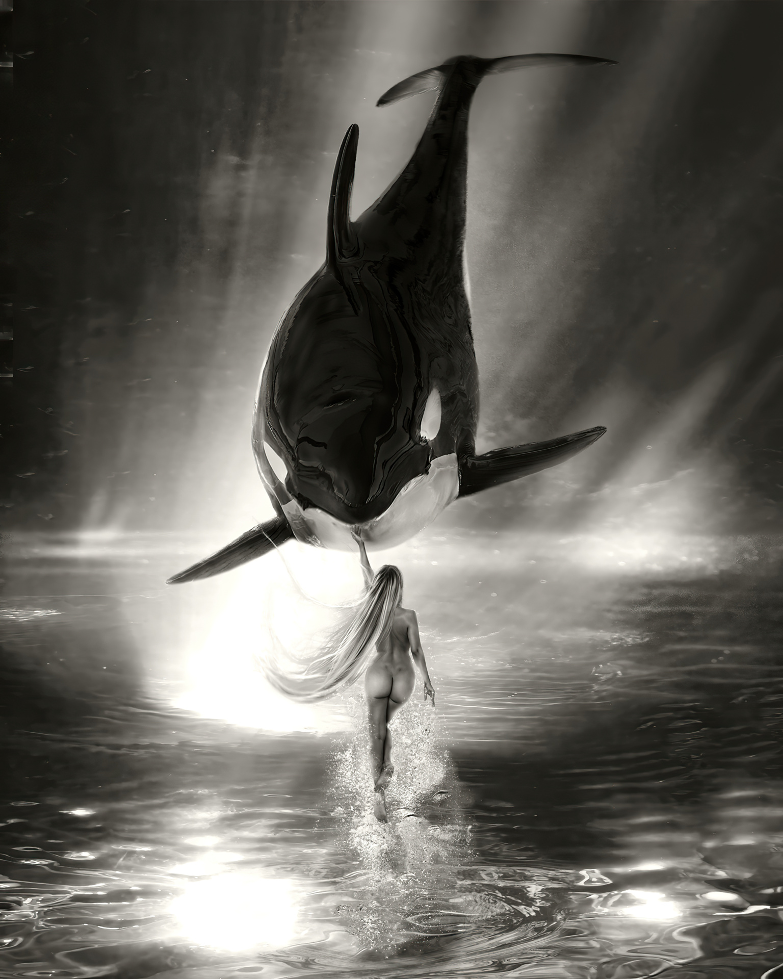 eve dived underwater to reach out to an orca